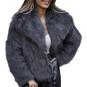 Women's Faux Fur Coat Fluffy Faux Fur Deep Grey